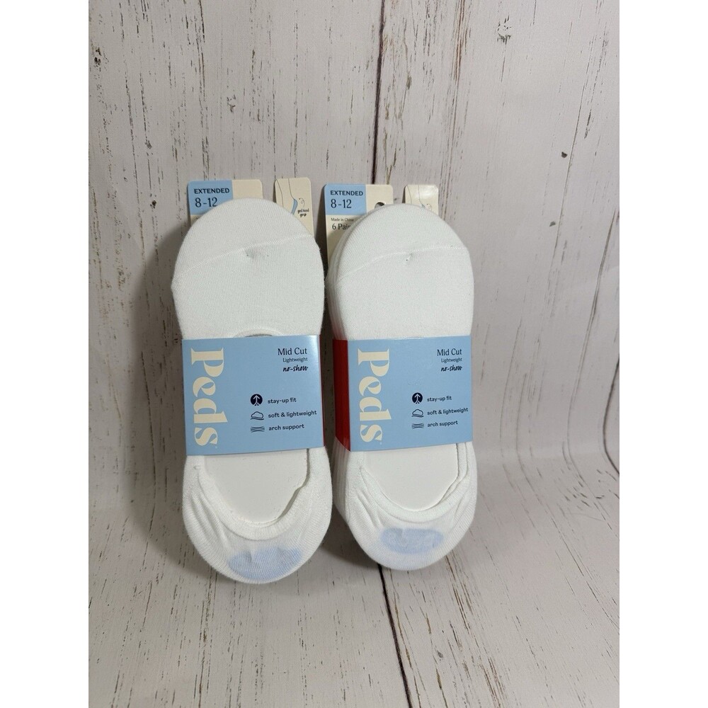 Peds Mid Cut Cushion No Show No Slip Liner Socks Size 8-12 White 12 Pairs NEW